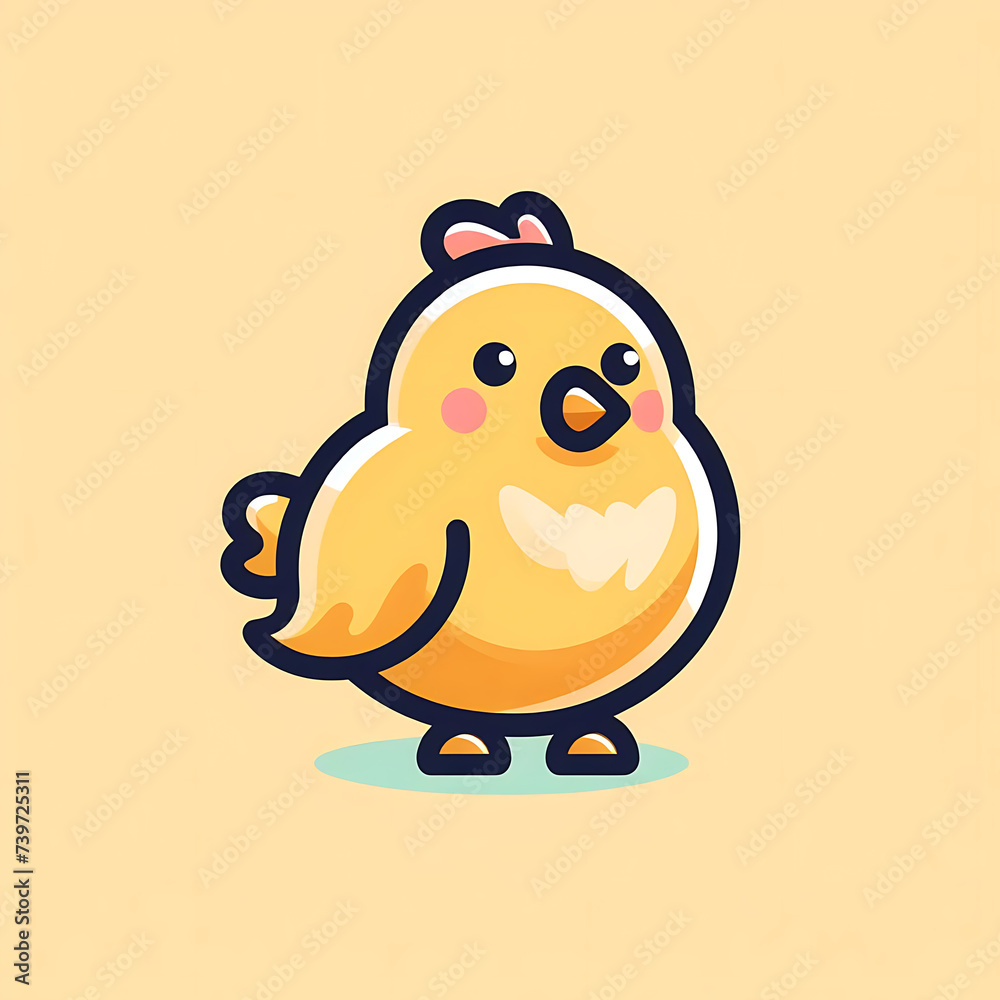 flat vector logo of a cute chicken  