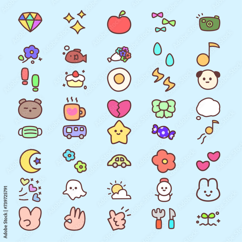 cute minimalist stickers of various shapes of objects