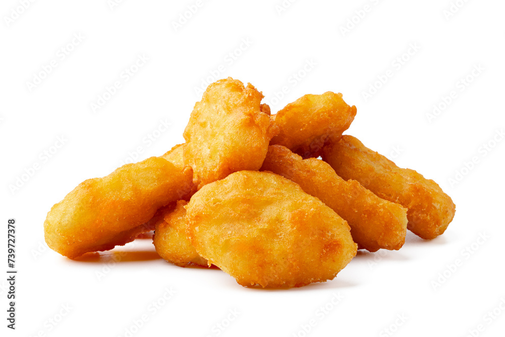 Pile of fried chicken nuggets isolated on white Pile of fried chicken nuggets isolated on white
