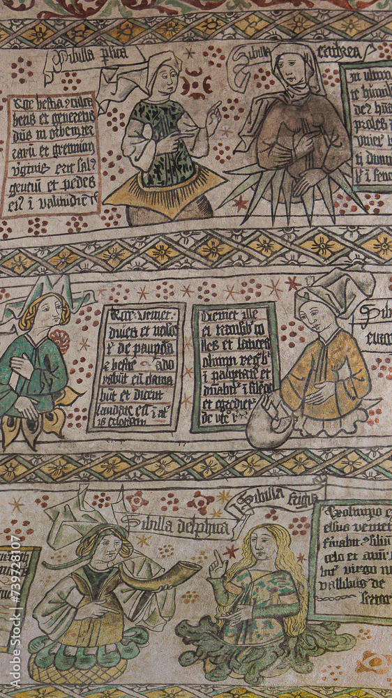 medieval story telling painted on a white wall