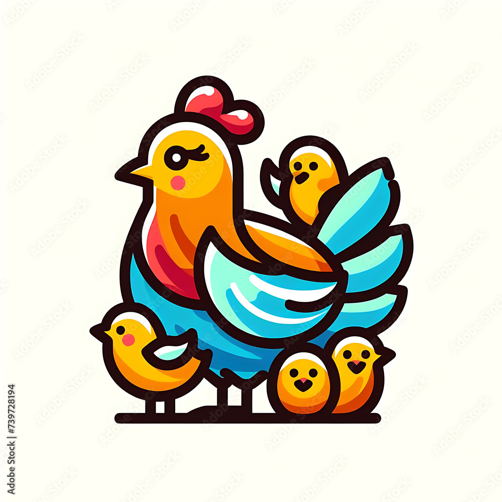 flat vector logo of a cute chicken flat vector logo of a cute chicken