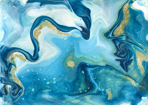 Abstract background, alcohol ink, fluid art. Blue marble.