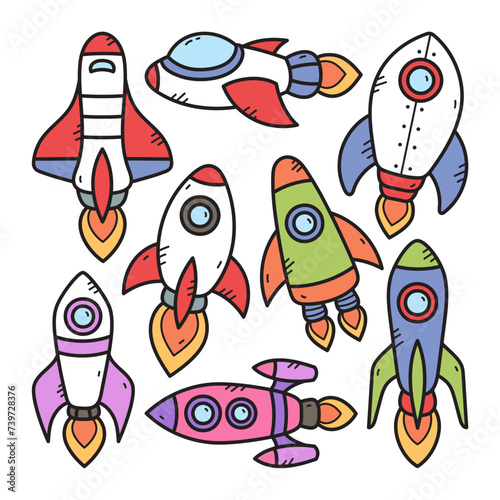 Rocket Shuttle Space Doodle Vector Illustration