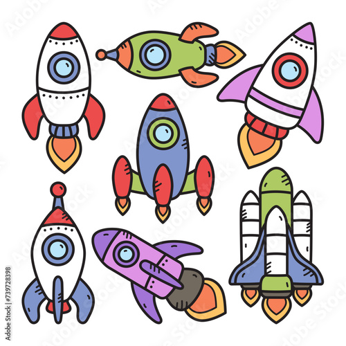 Rocket Shuttle Space Doodle Vector Illustration