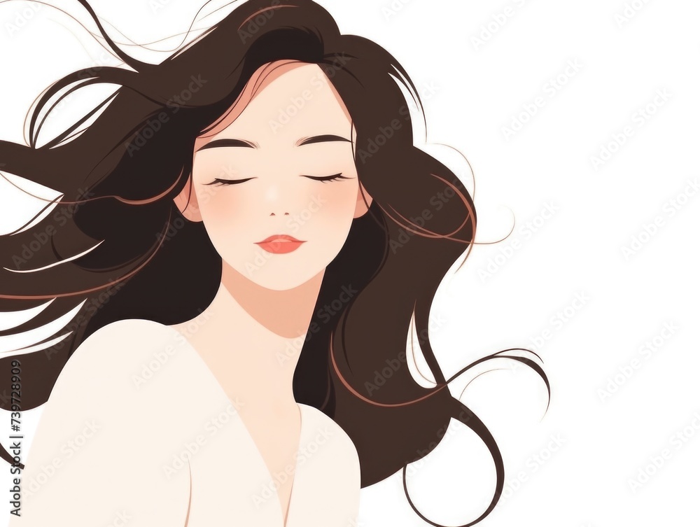 Glamour beautiful woman with long brown hair. Modern flat illustration on white background Glamour beautiful woman with long brown hair. Modern flat illustration on white background