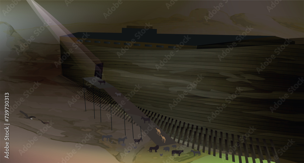 Noah S Ark Vector Illustration Great Flood Noah And Animals Are Going