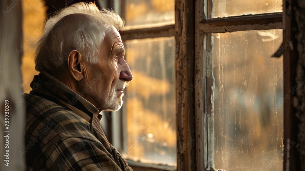 The old man stood near the window and looked outside The old man stood near the window and looked outside