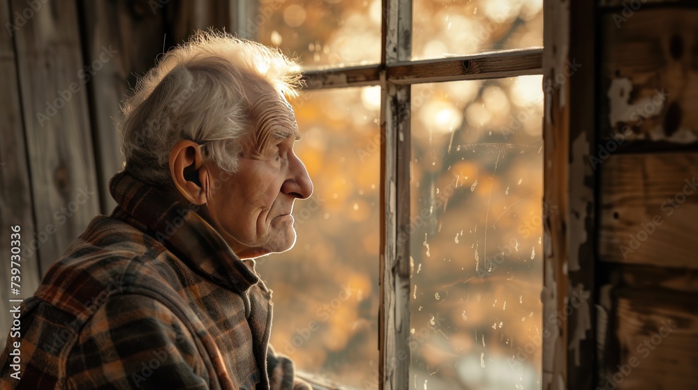 The old man stood near the window and looked outside The old man stood near the window and looked outside