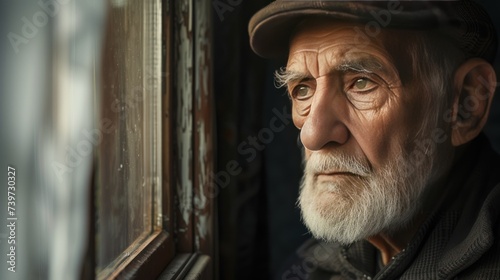The old man stood near the window and looked outside 