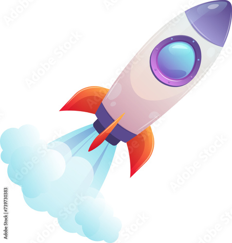 Cartoon rocket on white background. Vector illustration for children on the theme of space, astronautics, galactic adventures
