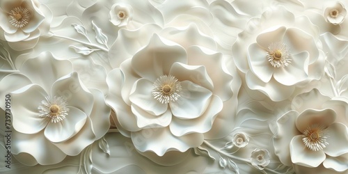 3D floral wallpaper, realistic blooms, modern depth and texture © Manyapha