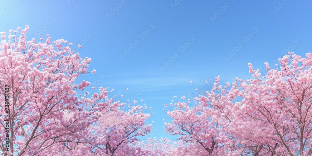 Bright cherry blossom wallpaper, pink petals against a clear sky, spring beauty Bright cherry blossom wallpaper, pink petals against a clear sky, spring beauty