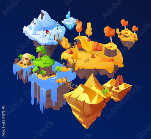 3D illustration of a game level map with smooth transitions between floating islands.