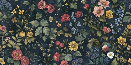 English cottage garden wallpaper, dense and vibrant, country house allure