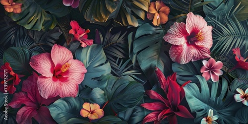 A wallpaper that captures the essence of the outdoors with its vibrant, immersive large-scale tropical floral design.