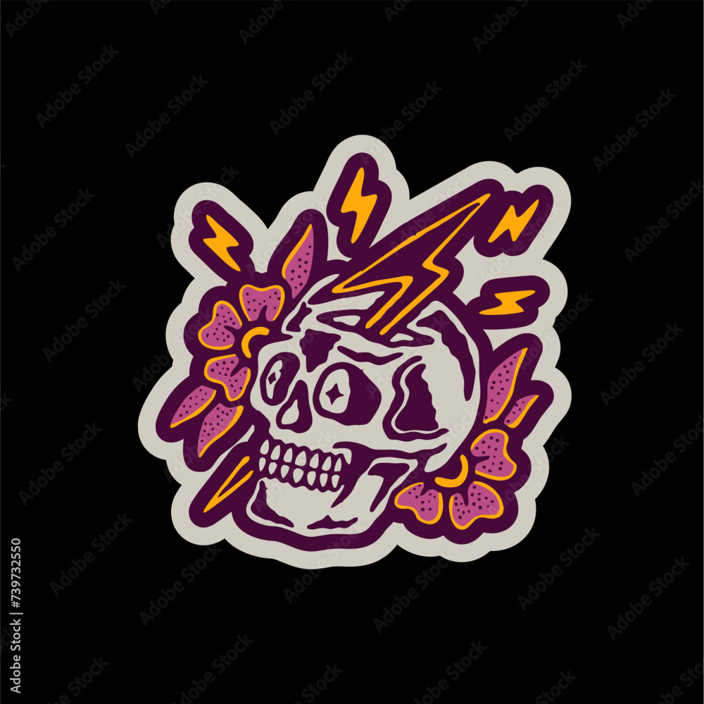 vector illuistration tracing of skull skeleton artwork for tshirt and mascot