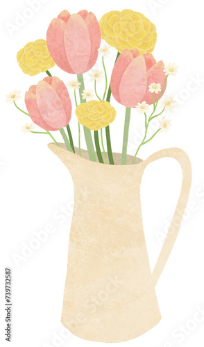 花瓶に入ったピンクのチューリップの花束
