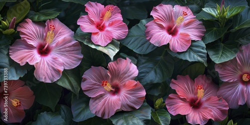 Vibrant pink flowers give this tropical hibiscus wallpaper an exotic and bold summer vibe © Manyapha