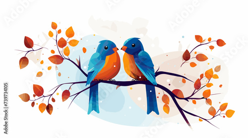 Abstract lovebirds sitting on a branch  representing affection. simple Vector art