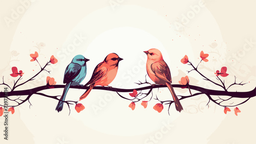 Abstract lovebirds sitting on a branch  representing affection. simple Vector art