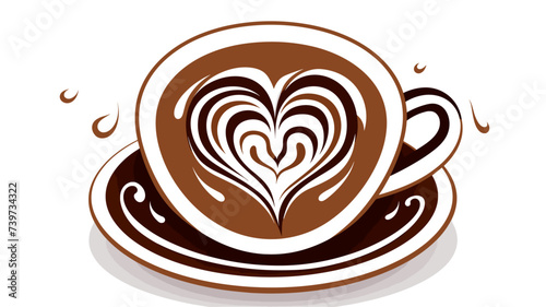 Abstract heart-shaped coffee foam in a cup. simple Vector art