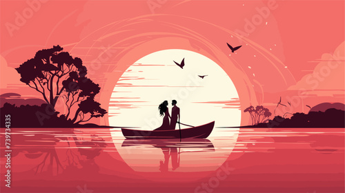 Abstract couple sharing a romantic boat ride. simple Vector art