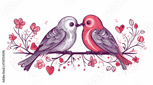 Abstract charming cartoon birds delivering love notes. simple Vector art