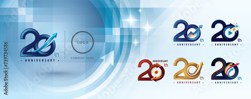 20th Anniversary logotype design, Twenty years Anniversary Logo multiple line for celebration event, Abstract Logo 10 Circle Arrow, Graph Growth to Success