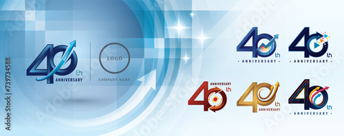 40th Anniversary logotype design, Forty years Anniversary Logo multiple line for celebration event, Abstract Logo 40 Circle Arrow, Graph Growth to Success Concept