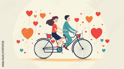 Abstract couple riding a tandem bicycle. simple Vector art