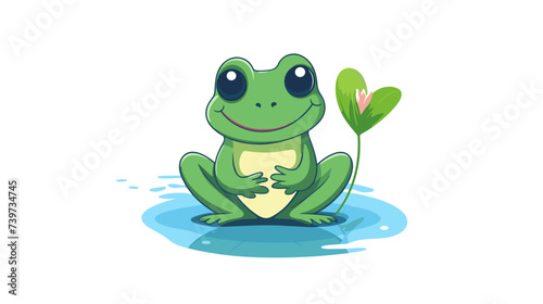 Abstract adorable frog holding a heart-shaped lily pad. simple Vector art