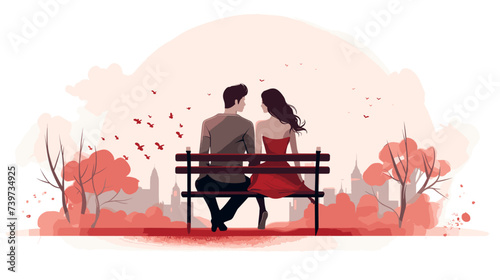 Abstract hand-drawn couple sitting on a park bench. simple Vector art