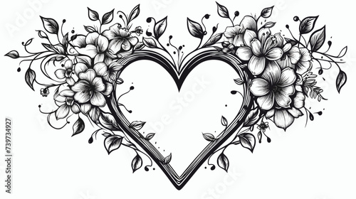 Abstract hand-drawn heart-shaped floral wreath. simple Vector art