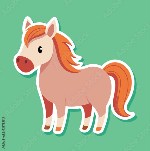 Cute gold pony in a green background