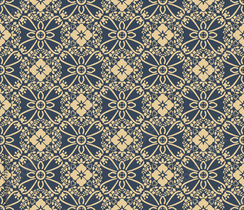 Japanese Luxury Flower Mosaic Vector Seamless Pattern 