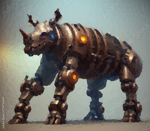 Rhinoceros cyborg. Vector colorful illustration. Voronoi design.