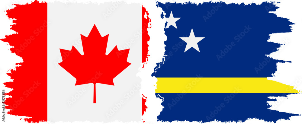 Curacao and Canada grunge flags connection vector Curacao and Canada grunge flags connection vector