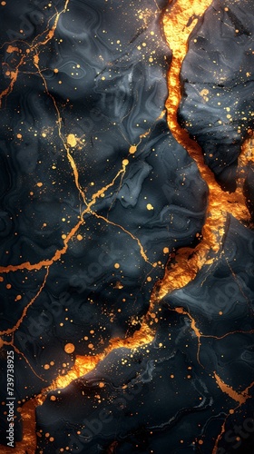 Glowing Gold Ripples in Black Lava A Sizzling Summer Night Generative AI