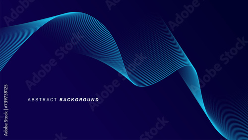Abstract glowing wave lines on dark blue background. Dynamic wave pattern. Modern flowing wavy lines. Futuristic technology concept. Suit for banner, poster, cover, brochure, flyer, website
