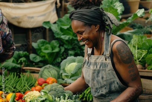 Black Female Farmer ,Customer Buying Sustainable Organic Vegetables 