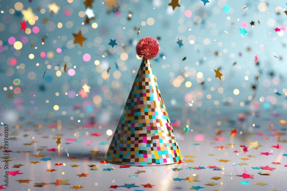 Festive party hat with beautiful bokeh background