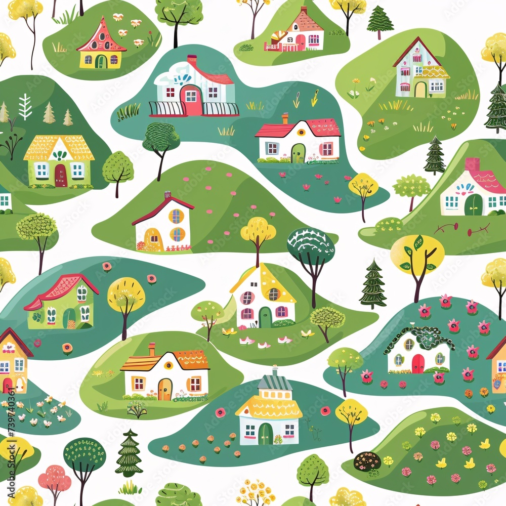 Hillside Haven A Colorful Cartoon Townscape Generative AI Hillside Haven A Colorful Cartoon Townscape Generative AI