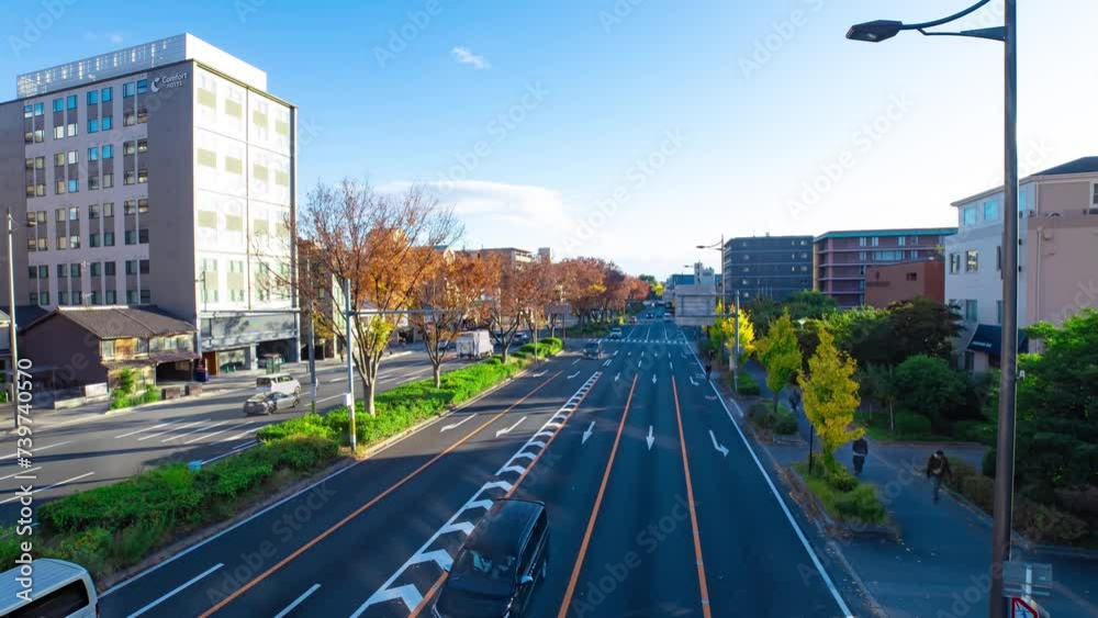 A timelapse of traffic jam at the large avenue in Kyoto wide shot zoom