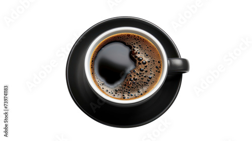 Top-down view of black coffee in a glass isolated on transparent and white background.PNG image