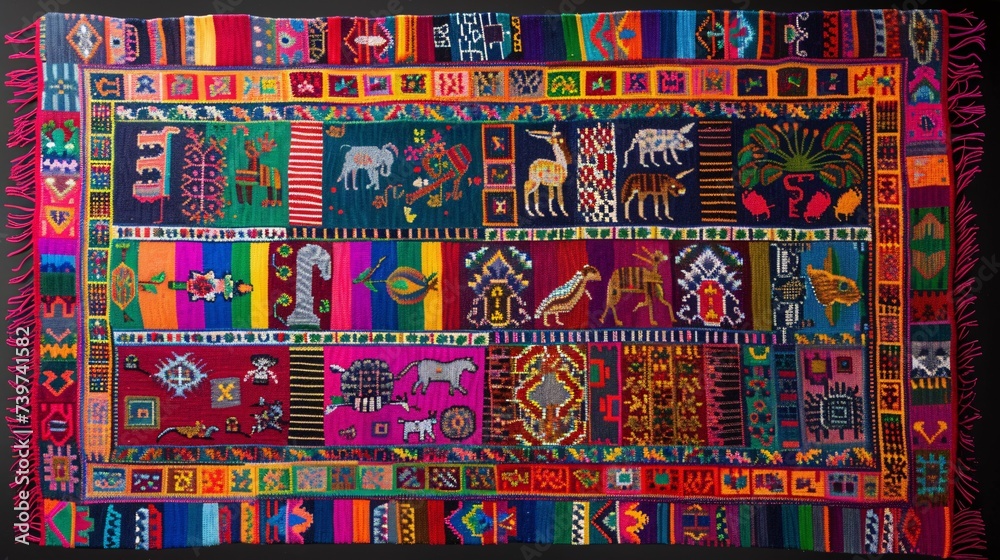 Obraz premium Colorful Blanket with Animals and Monthly Events Generative AI