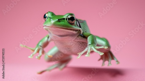 Green Tree Frog on a Vibrant Pink Background