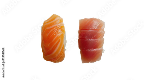 Sushi,two pieces of food placed isolated on transparent and white background.PNG image