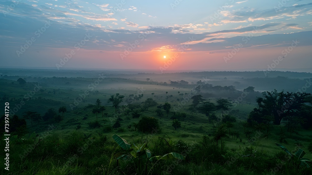 Sunset over Tamazungu Valley Tanzania in the Style of Art of the Congo