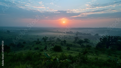 Sunset over Tamazungu Valley Tanzania in the Style of Art of the Congo