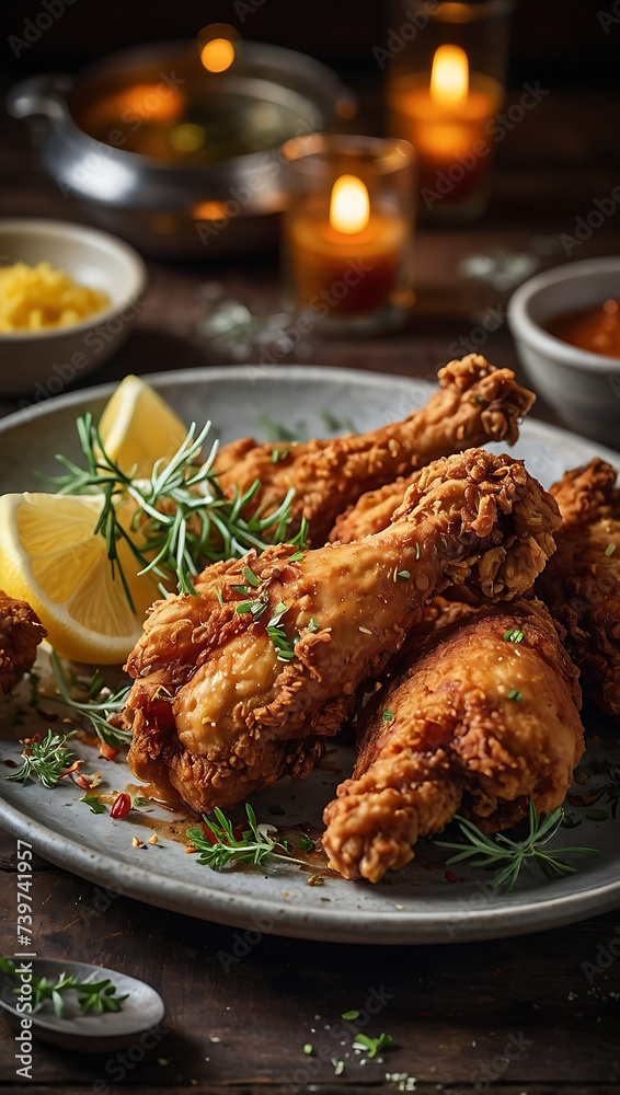 fried chicken crispy on a background, fast food
